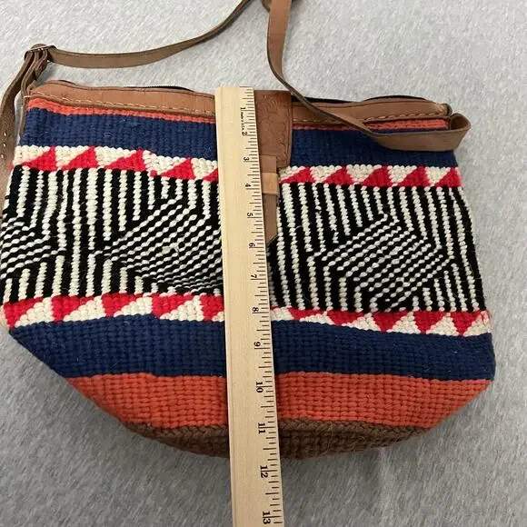 Woven Sisal Crossbody Shoulder Bag Womens Handmade Leather Strap Boho Southwest - Picture 12 of 12